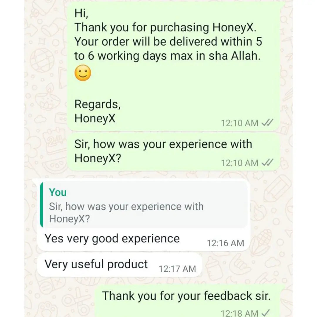 honeyx satisfied customer review from pakistan